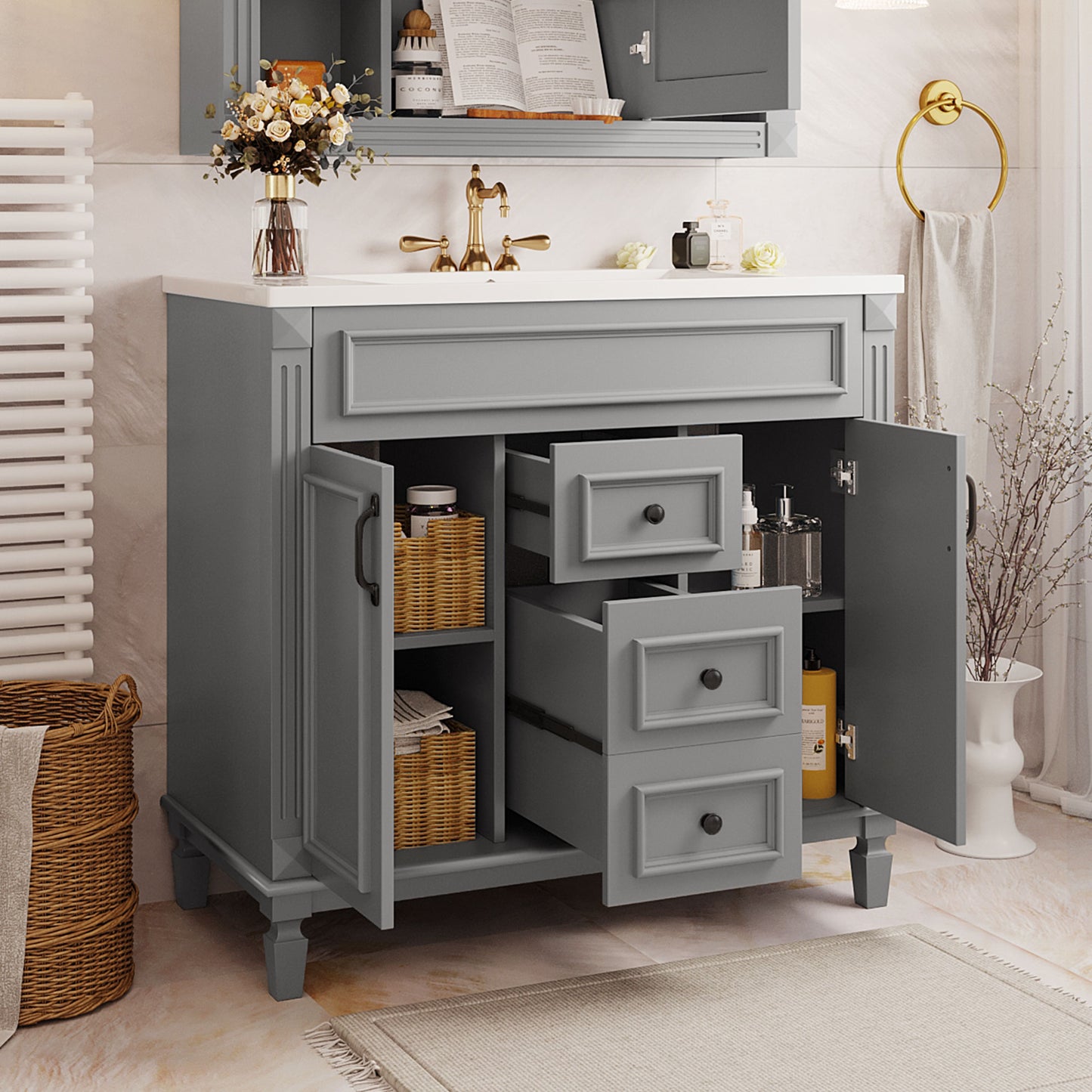 36'' Bathroom Vanity with Top Sink, Modern Bathroom Storage Cabinet with 2 Soft Closing Doors and 2 Drawers, Single Sink Bathroom Vanity