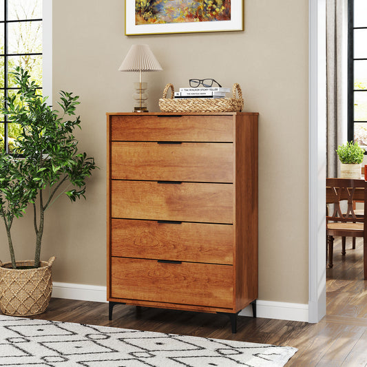5-Drawer Dresser with Interlock System for Bedroom Living Room-Cherry
