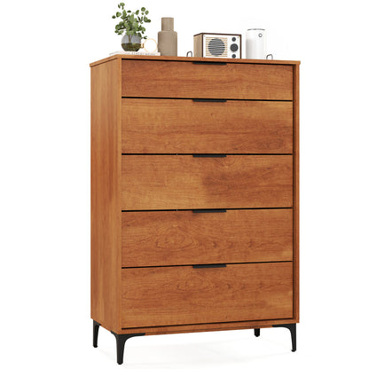 5-Drawer Dresser with Interlock System for Bedroom Living Room-Cherry