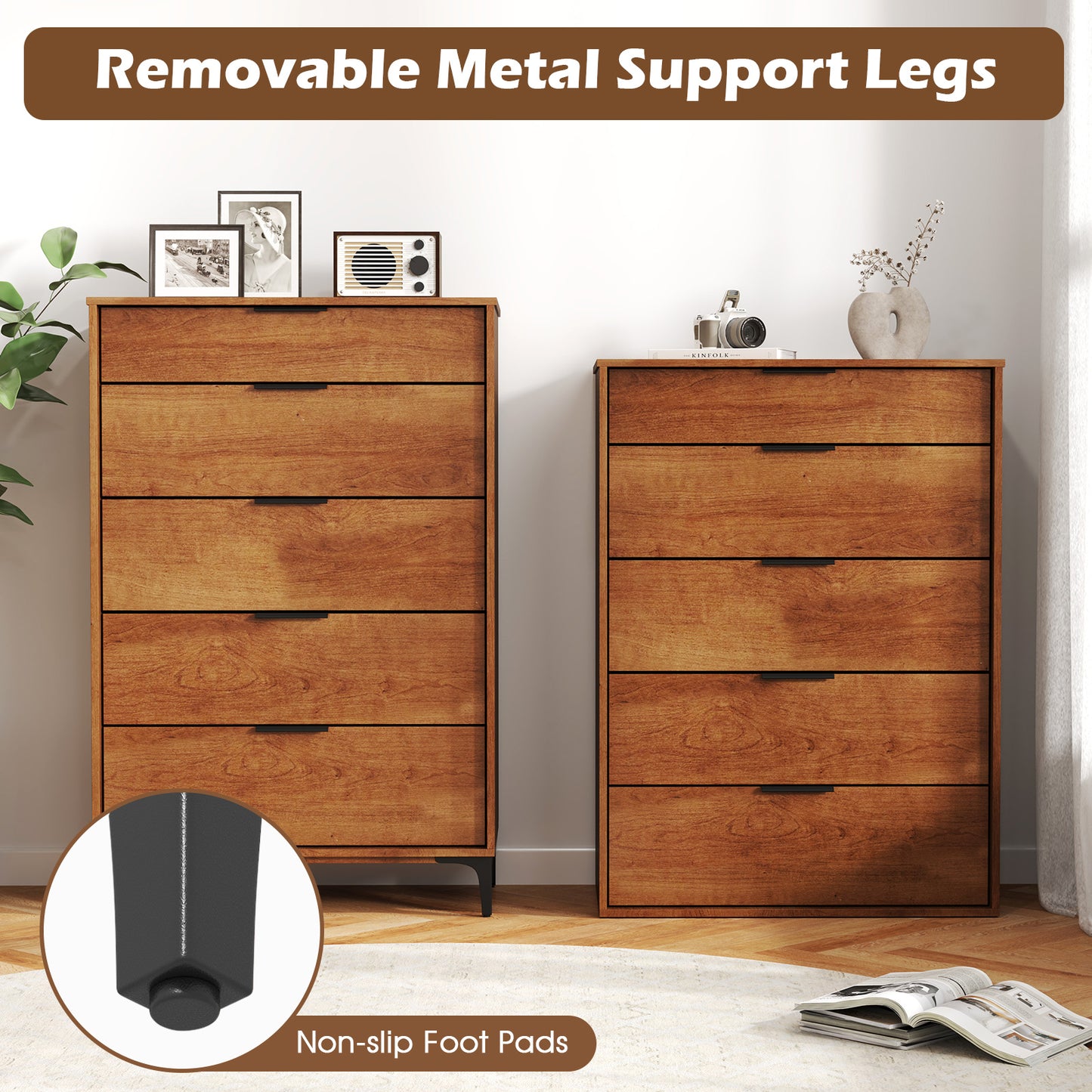 5-Drawer Dresser with Interlock System for Bedroom Living Room-Cherry