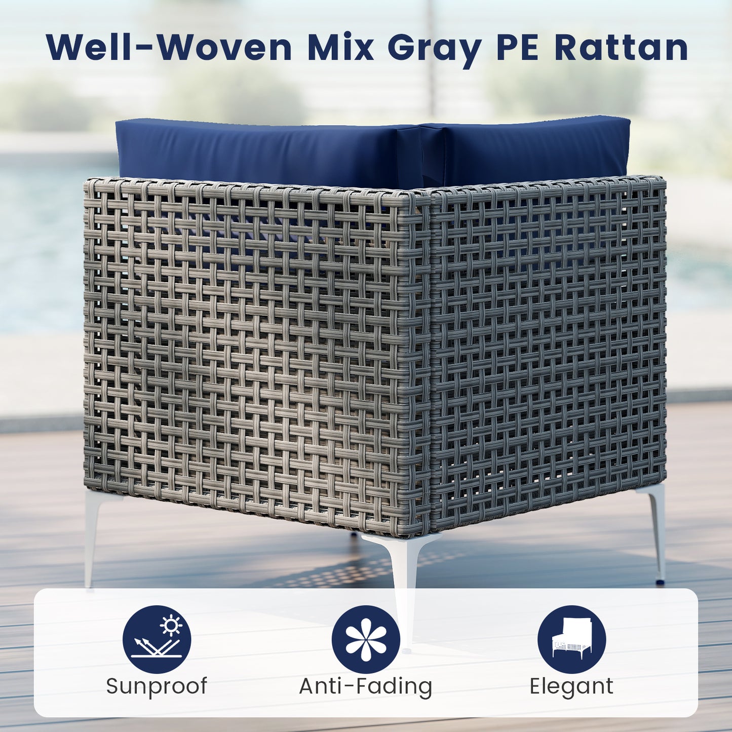 5 Piece Outdoor Furniture Set Patio Rattan Chairs with Tempered Glass Coffee Table-Navy
