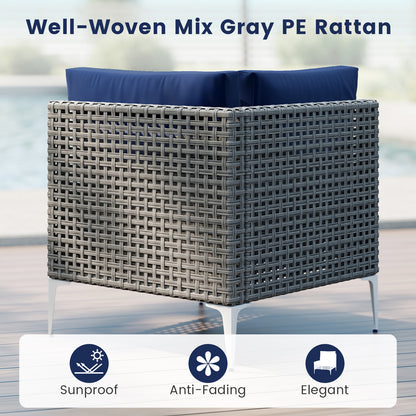 5 Piece Outdoor Furniture Set Patio Rattan Chairs with Tempered Glass Coffee Table-Navy