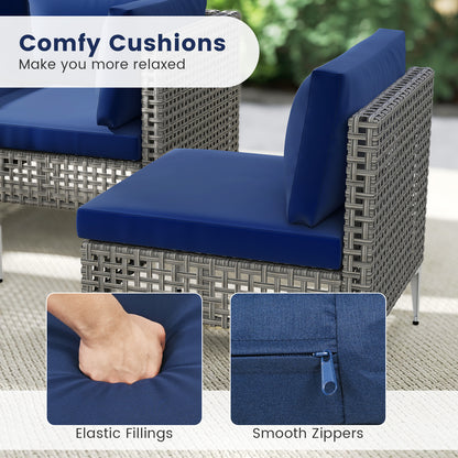 5 Piece Outdoor Furniture Set Patio Rattan Chairs with Tempered Glass Coffee Table-Navy