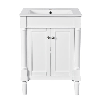 24'' Bathroom Vanity with Top Sink, 2-Tier Modern Bathroom Storage Cabinet, Single Sink Bathroom Vanity, Large Storage Shelves