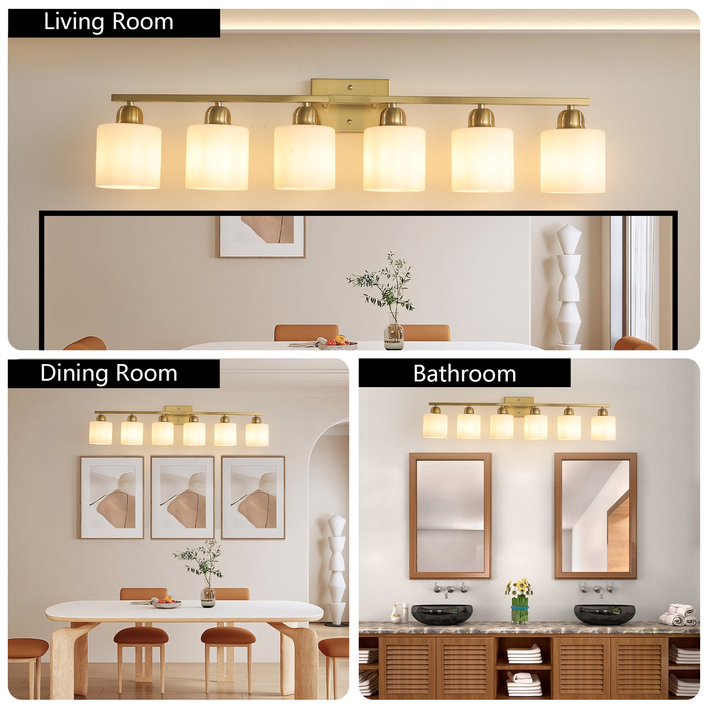 6 Light Gold Bathroom Vanity Light, Gold Bathroom Light Fixtures, 38" Modern Brushed Gold Vanity Lighting Fixtures for Bathroom Over Mirror, Gold Sconces Wall Lighting for Bedroom Living Room
