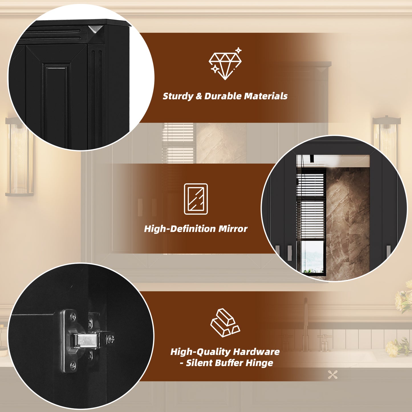 Bathroom Wall Cabinet with Mirror, Wall Mounted Medicine Cabinet with 4 Shelves, Mirrored Door Over Toilet Storage Cabinet