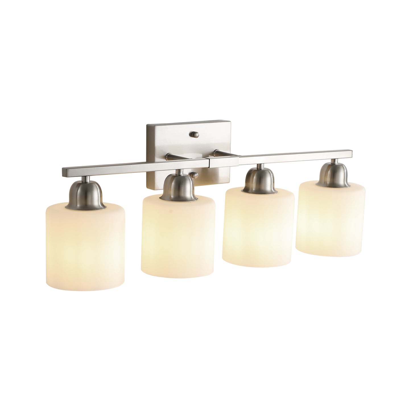 Brushed Nickel Bathroom Light Fixtures, 4-Light Modern Vanity Light Over Mirror, Wall Sconces with Milky White Frosted Glass Shades, E26 Socket (Bulbs Not Included)