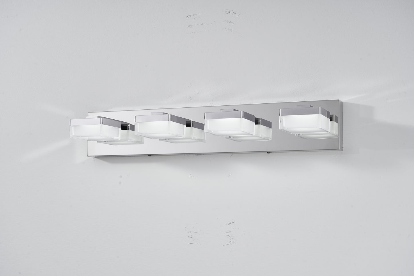 Modern Chrome LED Vanity Light, 4-Lights Wall Sconce for Bathroom and Mirror, Sleek Minimalist Design, Energy-Efficient, Easy to Install