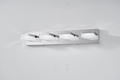 Modern Chrome LED Vanity Light, 4-Lights Wall Sconce for Bathroom and Mirror, Sleek Minimalist Design, Energy-Efficient, Easy to Install