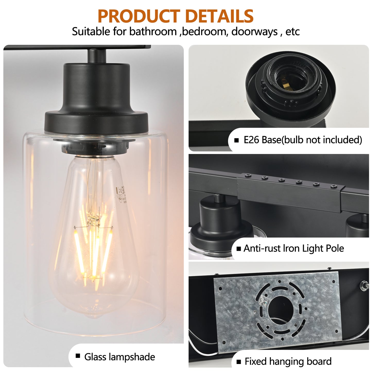 10 Light Bathroom Vanity Lights Over Mirror, 65.4inch Black Vanity Lights Fixtures Matte Black Modern Vanity Lights Black Bathroom Wall Lighting for Mirror Bedroom,Living Room