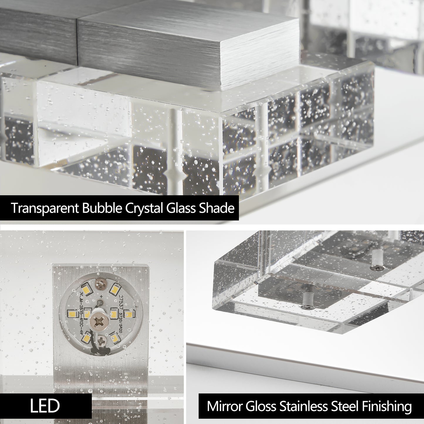 38" Modern Chrome 6-Light LED Vanity Light, Square Acrylic Lampshades Wall Mount Fixture for Bathroom, Mirror Lighting