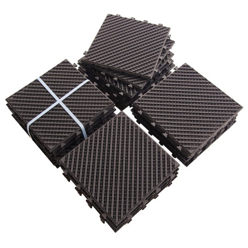 Patio Interlocking Deck Tiles, 12"x12" Square Composite Decking Tiles, Striped Plastic Outdoor Flooring Tile All Weather for Balcony Porch Backyard, (Dark Brown, Pack of 36)