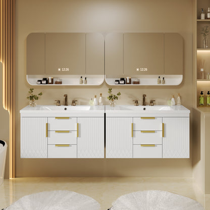36'' Wall Mounted Bathroom Vanity, Floating Bathroom Storage Cabinet with 2 Drawers, Solid Wood Bathroom Cabinet