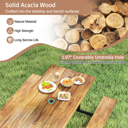 6-Person Acacia Wood Picnic Table with 2 Built-In Benches