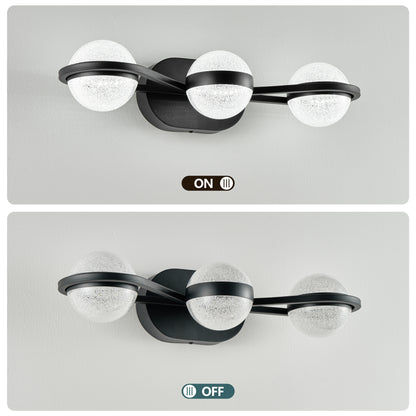 Bathroom Vanity Light, LED 3 Bulb Crystal Sand Acrylic Shades, Wall Mounted Decorative Lighting Fixture, Suitable for Bathroom Vanity Mirror (Black)