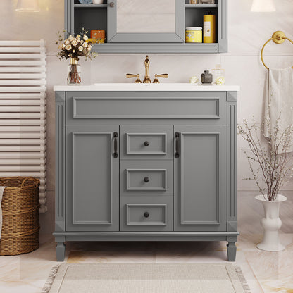 36'' Bathroom Vanity with Top Sink, Modern Bathroom Storage Cabinet with 2 Soft Closing Doors and 2 Drawers, Single Sink Bathroom Vanity