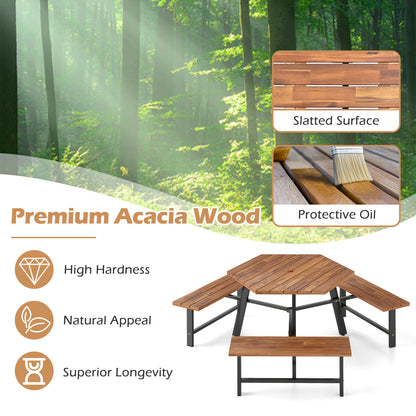 6 Person Acacia Wood Picnic Table Bench Set with 3 Seats