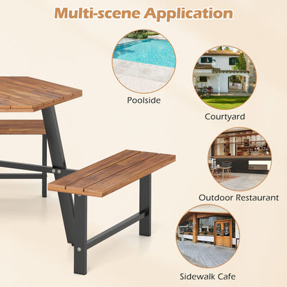 6 Person Acacia Wood Picnic Table Bench Set with 3 Seats