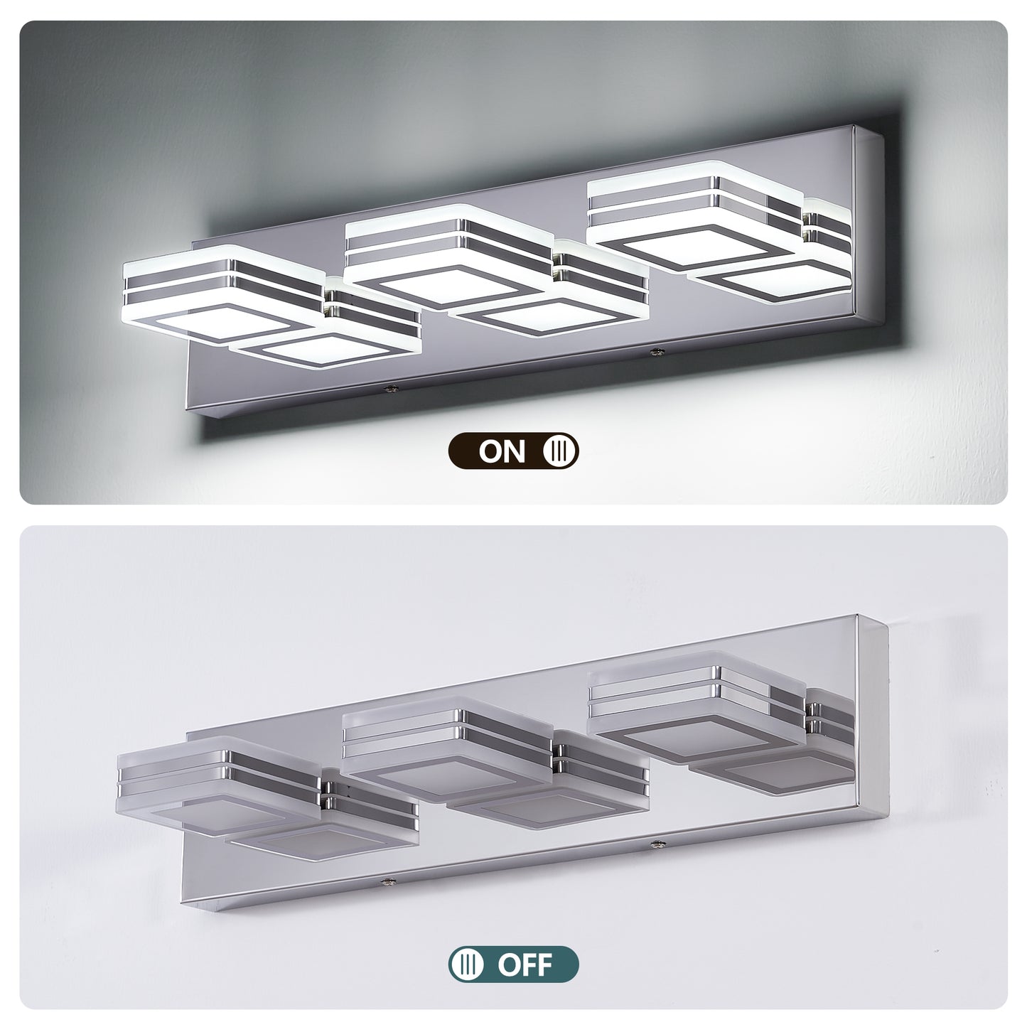 Chrome Vanity Light Fixtures 3 Lights Up and Down LED Modern Bathroom Vanity Lights Over Mirror Acrylic Bath Wall Lighting