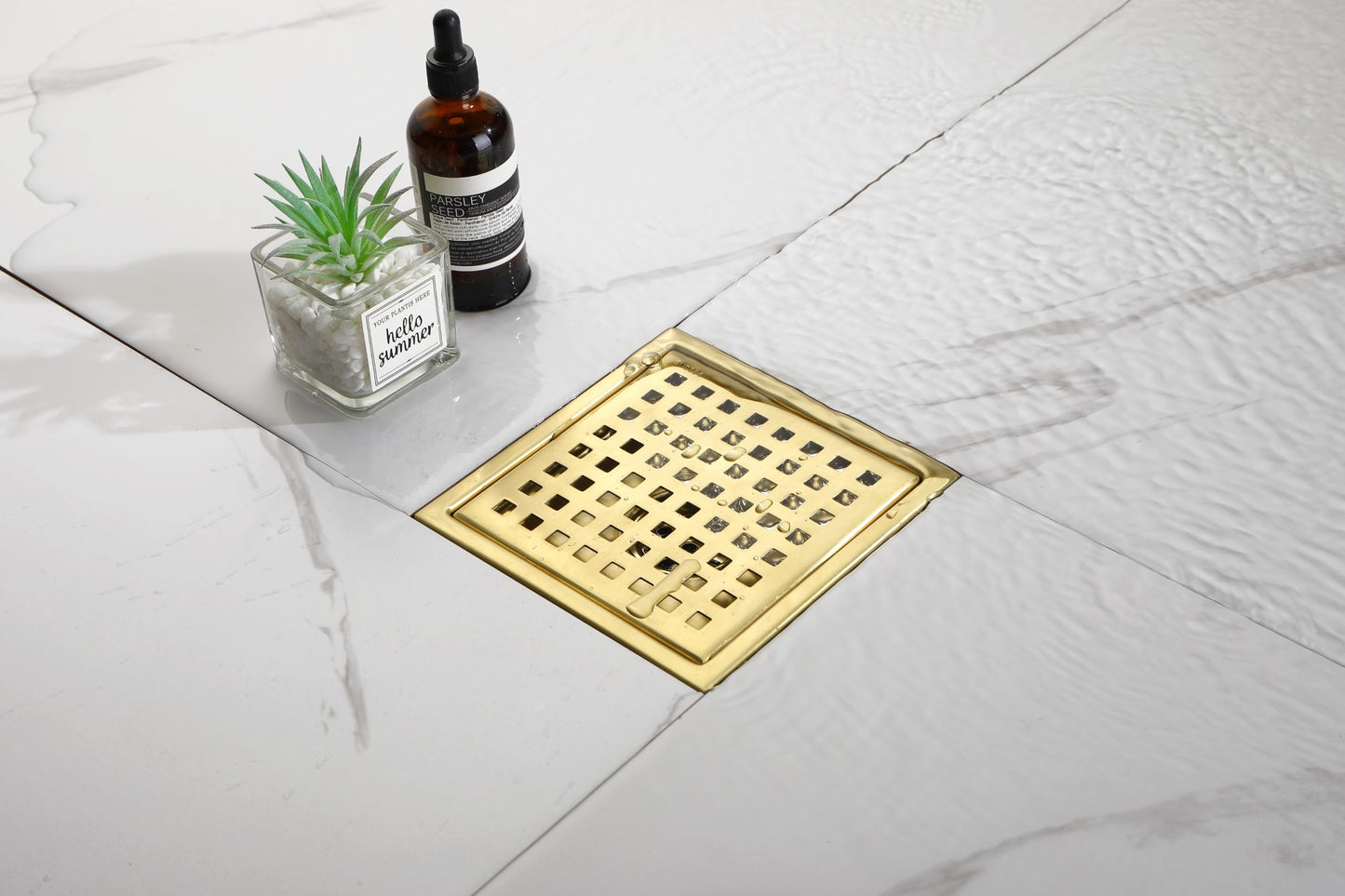 6 Inch Square Shower Floor Drain Square Shower Floor Drain with Flange,Pattern Grate Removable,Food-Grade SUS 304 Stainless Steel