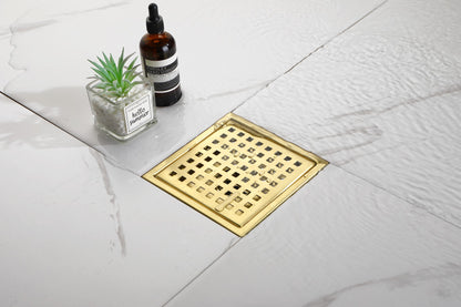 6 Inch Square Shower Floor Drain Square Shower Floor Drain with Flange,Pattern Grate Removable,Food-Grade SUS 304 Stainless Steel