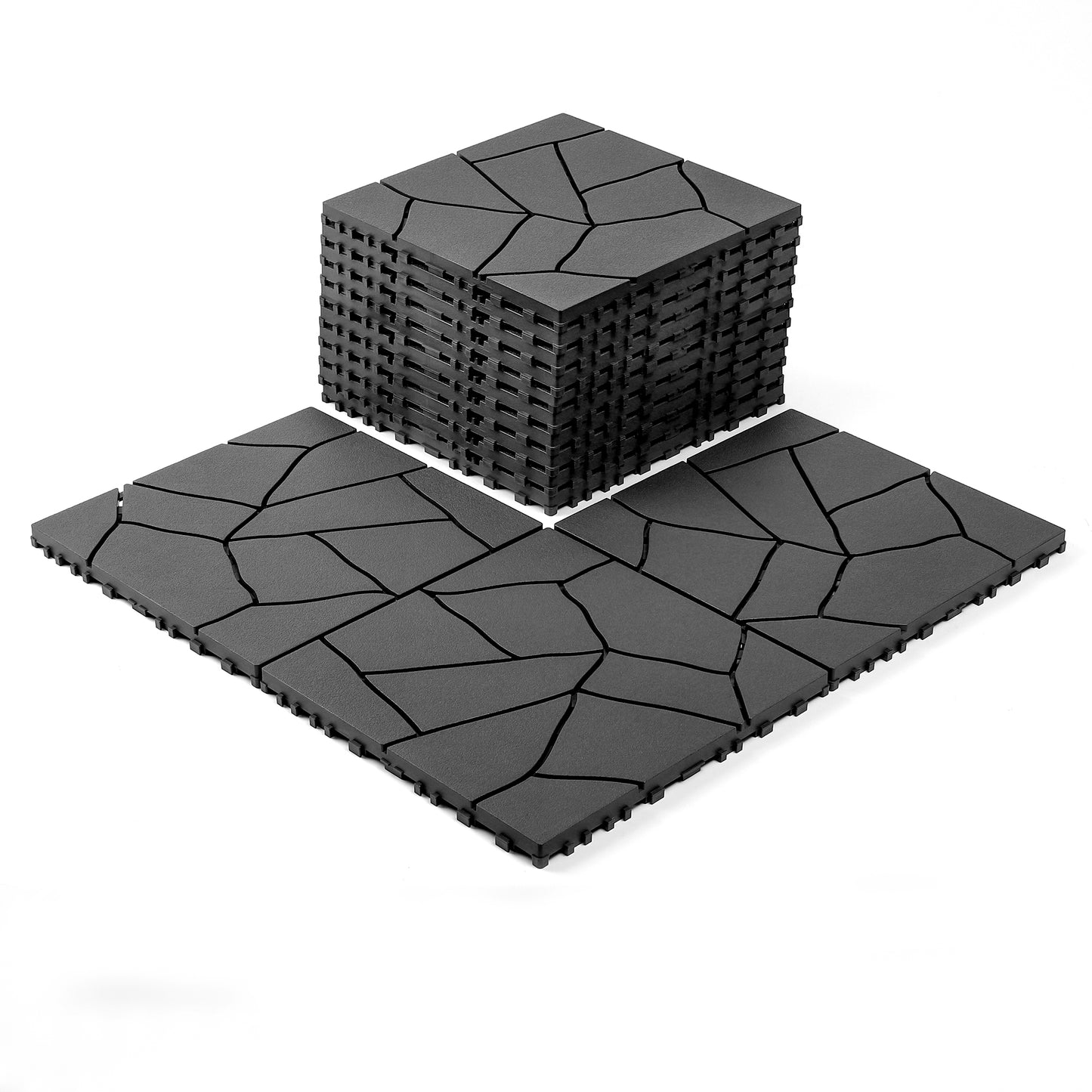 Stone Style 12" Patio Deck Tiles, DIY Module Interlocking Decking Tiles Floor Tile Outdoor and Indoor,Easy and Quick Installation Court Tiles for Porch Poolside Balcony Backyard 44pcs,dark gray