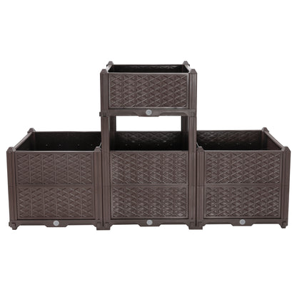 Indoor and outdoor rectangular plastic planting box; planting kit for fresh vegetables, herbs, flowers, and succulents; brown