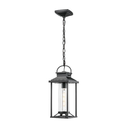 Outdoor Pendant Lights for Porch, Black Exterior Chandelier for Gazebo, Modern Outside Hanging Lanterns Outdoor Ceiling Light Fixture with Ribbed Glass for House Patio, Anti-Rust Waterproof (1 pack)