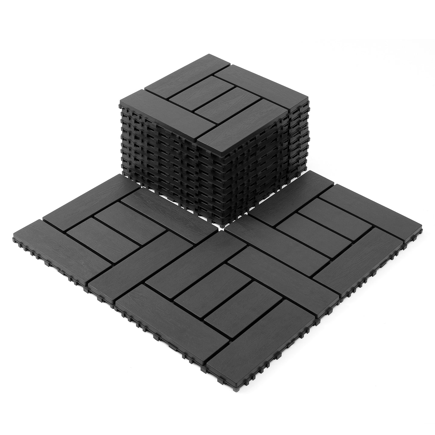 12-inch interlocking deck tiles, DIY modular interlocking decking floor tiles, indoor and outdoor floor tiles, courtyard floor tiles that easy to install quickly ,44 pieces dark gray