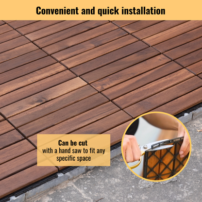 10 PCS Interlocking Deck Tiles Striped Pattern, 12" x 12" Square Acacia Hardwood Outdoor Flooring for Patio, Bancony, Pool Side