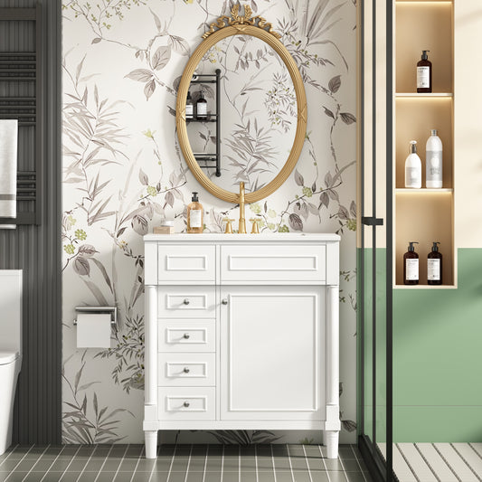 30" Bathroom Vanity with Sink, Freestanding Bathroom Storage Vanity Cabinet w/Soft-Closing Door, Bathroom Cabinet with 2 Drawers