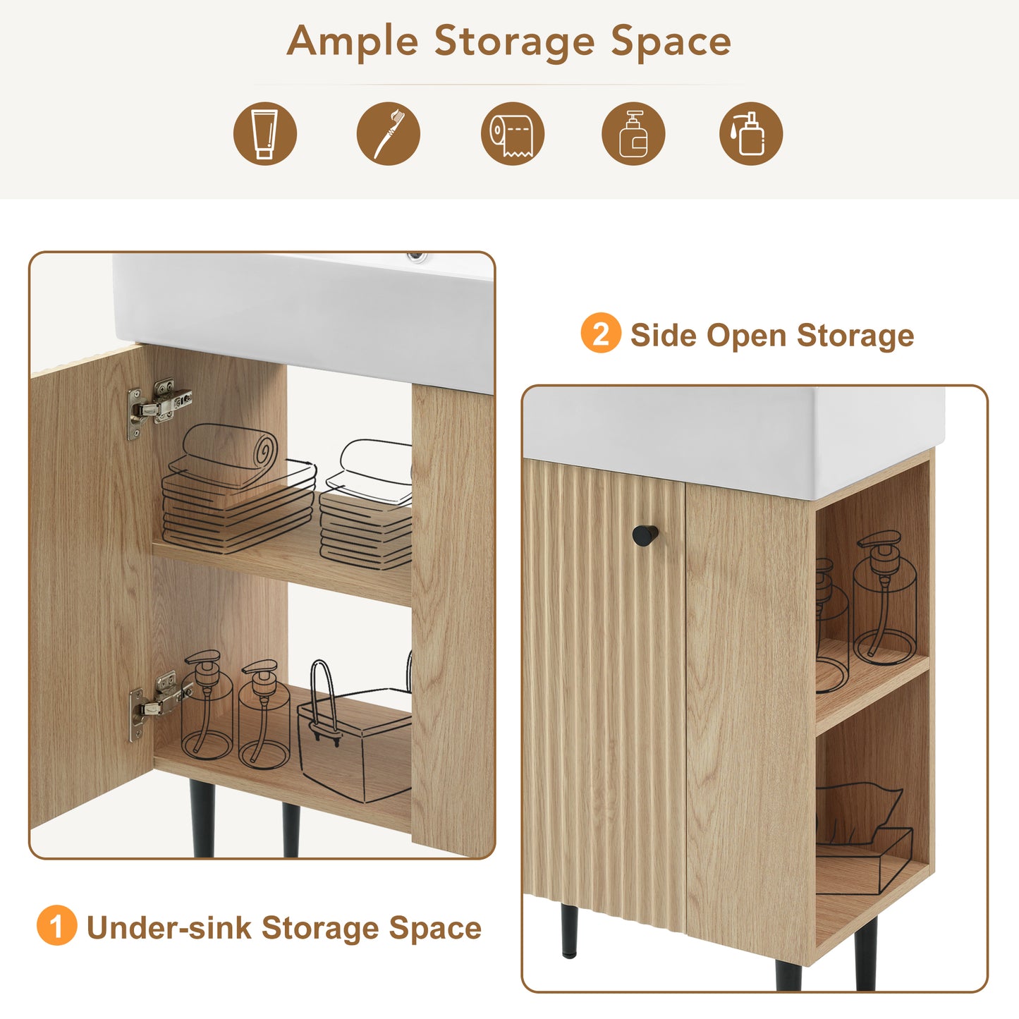 21.6" Wood Bathroom vanity, Combo Cabinet, Bathroom Storage Cabinet, Single Ceramic Sink, Right side storage