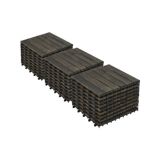 30 PCS Interlocking Deck Tiles Striped Pattern, 12" x 12" Dark Brown Square Acacia Hardwood Outdoor Flooring for Patio, Bancony, Pool Side