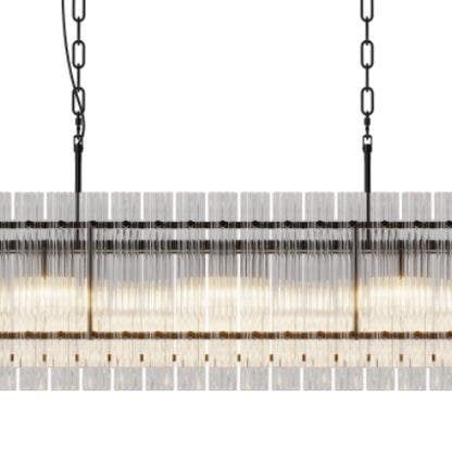 Modern Rectangular Crystal Glass Chandelier, 10-Lights Black Chandelier Lighting Contemporary Pendant Ceiling Light Fixture for Dining Room Living Room Kitchen Island