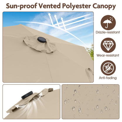 7.5 Feet Solar Powered Patio Umbrella with LED Lights and Crank Handle-Beige