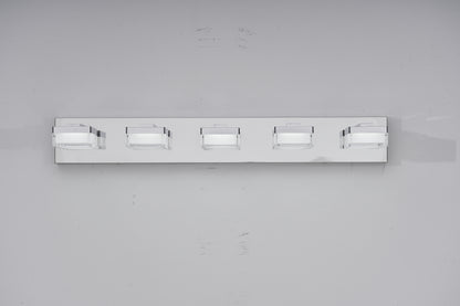 Modern Chrome LED Vanity Light, 5-Lights Wall Sconce for Bathroom and Mirror, Sleek Minimalist Design, Energy-Efficient, Easy to Install