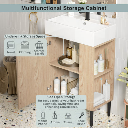 21.6" Wood Bathroom vanity, Combo Cabinet, Bathroom Storage Cabinet, Single Ceramic Sink, Right side storage