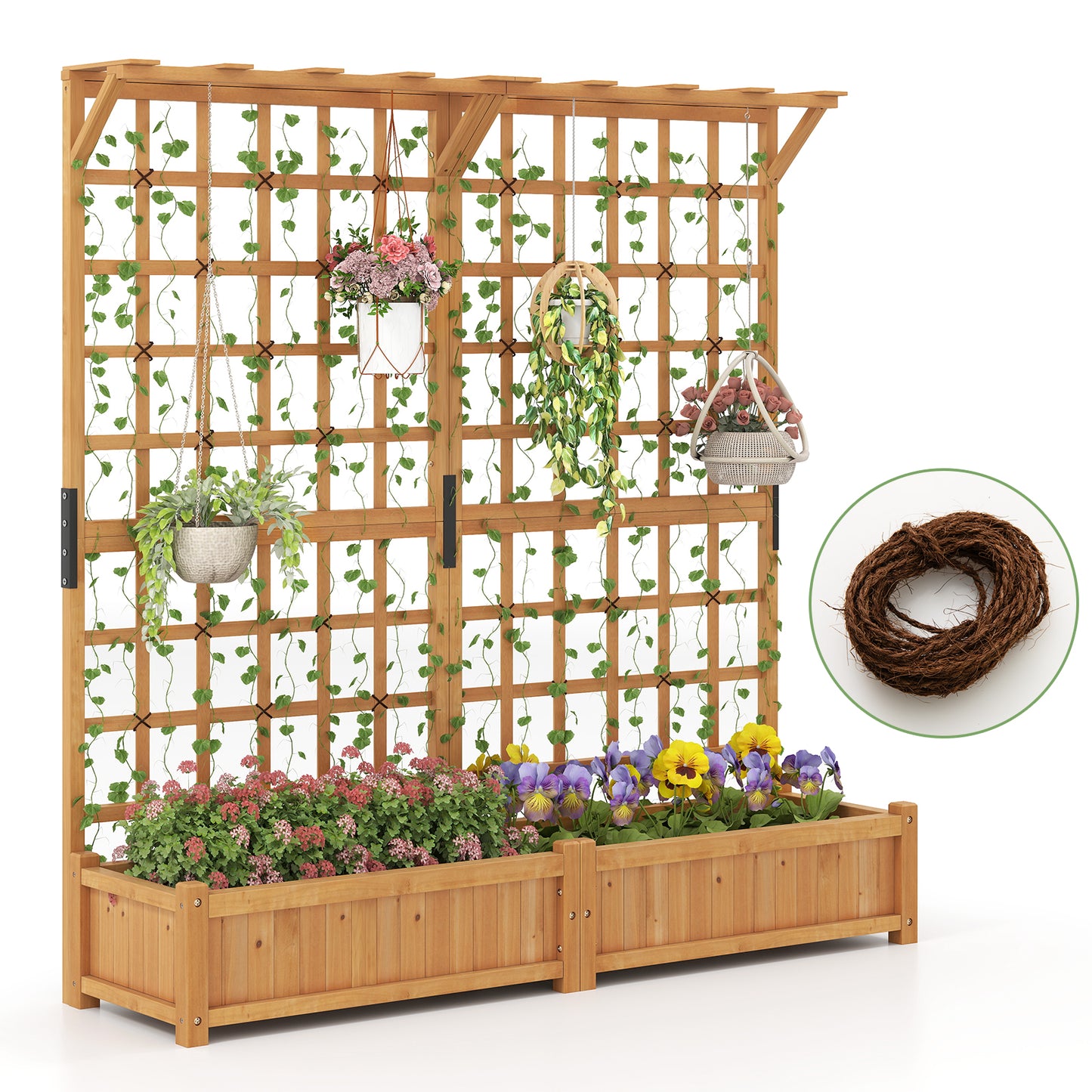 71 Inches Large Wooden Planter Container with Trellis and Hanging Roof-Orange