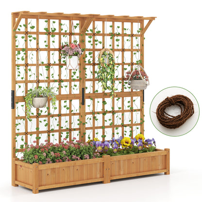 71 Inches Large Wooden Planter Container with Trellis and Hanging Roof-Orange