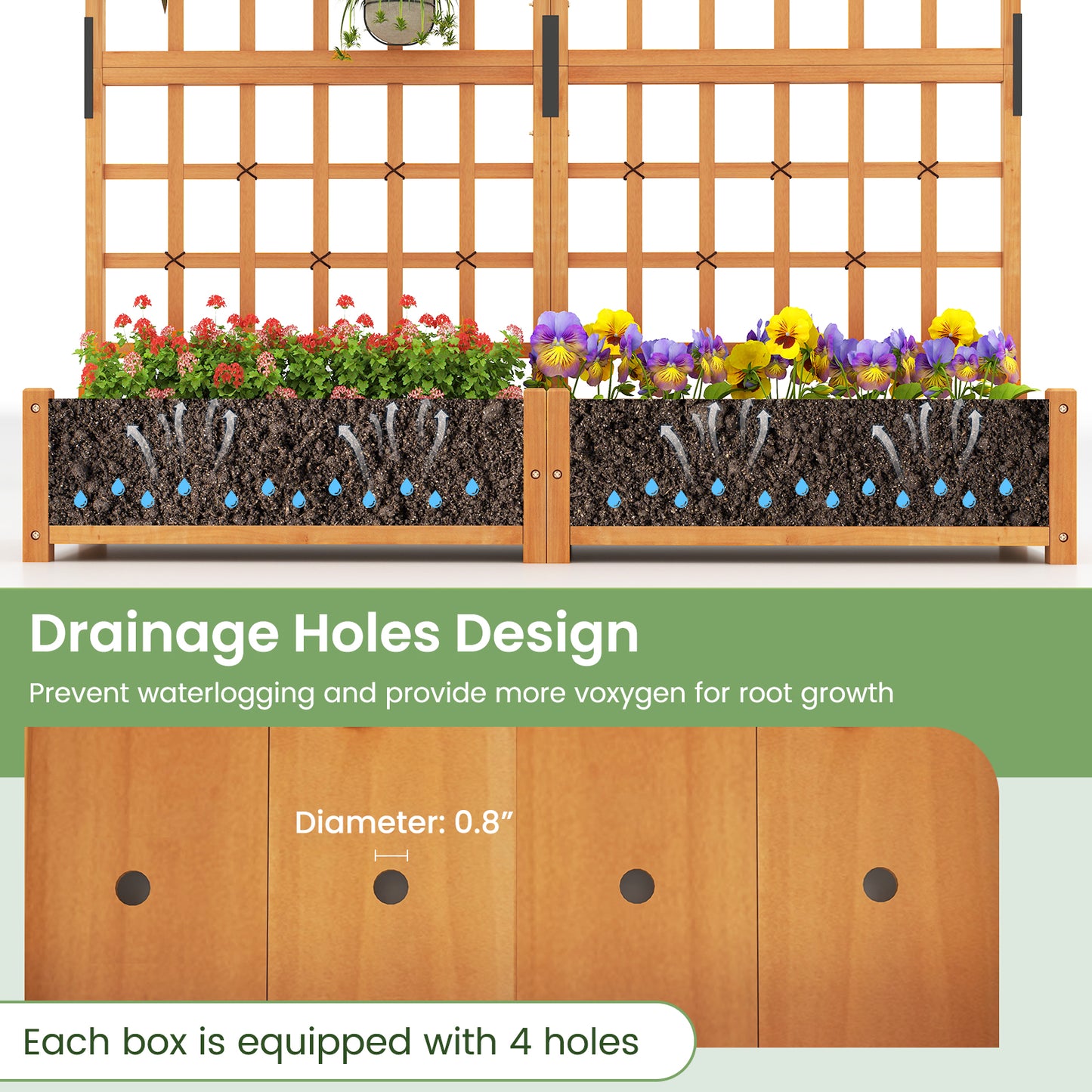 71 Inches Large Wooden Planter Container with Trellis and Hanging Roof-Orange