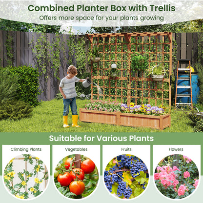 71 Inches Large Wooden Planter Container with Trellis and Hanging Roof-Orange