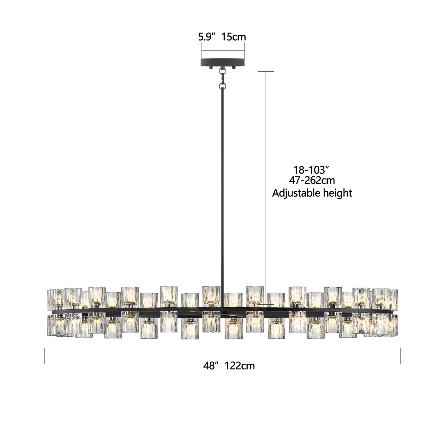 48 Inches Luxury Chandeliers Crystal Living Room Decorative Lights Simple Modern Dining Room LED Lighting,for Home Decor (Bulbs Included) Black
