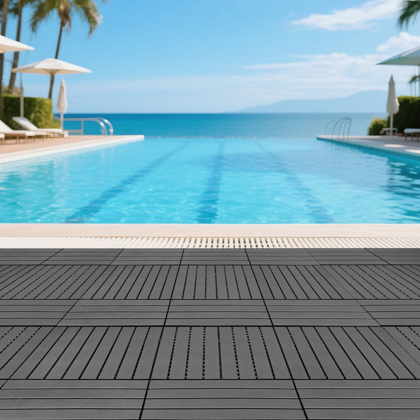 24 pieces of dark gray outdoor terrace deck tiles, DIY interlocking decking floor tiles, easy to install patio tiles, suitable for indoor and outdoor balcony backyard poolside DARK GRAY