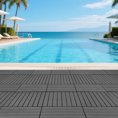 24 pieces of dark gray outdoor terrace deck tiles, DIY interlocking decking floor tiles, easy to install patio tiles, suitable for indoor and outdoor balcony backyard poolside DARK GRAY