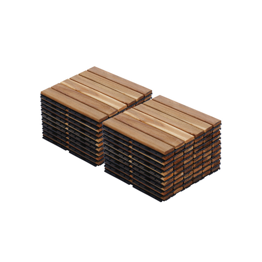 20 PCS Interlocking Deck Tiles Striped Pattern, 12" x 12" Square Yellow Acacia Hardwood Outdoor Flooring for Patio, Bancony, Pool Side