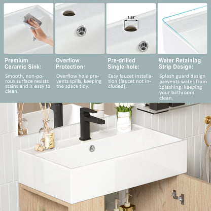 21.6" Wood Bathroom vanity, Combo Cabinet, Bathroom Storage Cabinet, Single Ceramic Sink, Left side storage