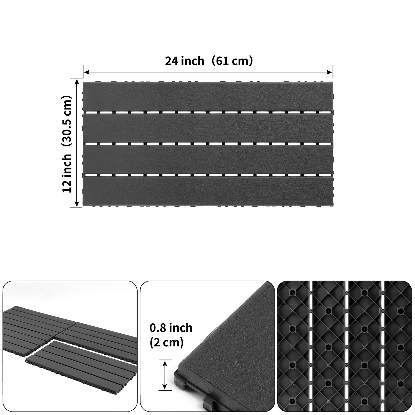 24 pieces of dark gray outdoor terrace deck tiles, DIY interlocking decking floor tiles, easy to install patio tiles, suitable for indoor and outdoor balcony backyard poolside DARK GRAY