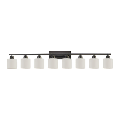 8-Light Bathroom Light Fixtures Over Mirror, 52inch Modern Matte Black Vanity Lights with White Frosted Glass Shade, Bathroom Wall Lamp Sconces for Mirror Bedroom, Living Room Hallway