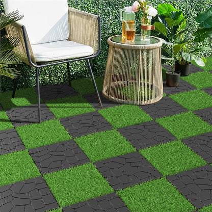 New Stone texture 12" Patio Deck Tiles, DIY Module Interlocking Decking Tiles Floor Tile,Easy and Quick Installation Court Tiles for Porch Poolside Balcony Backyard 44pcs DARK GRAY