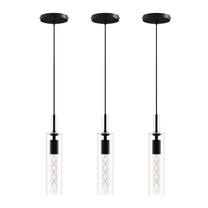 3 Pack Black Pendant Lights Kitchen Island (No Bulbs), Adjustable Modern Glass Pendant Light Over Island, Industrial Pendant Light Fixtures for Dining Room Hallway Bedroom Living Room